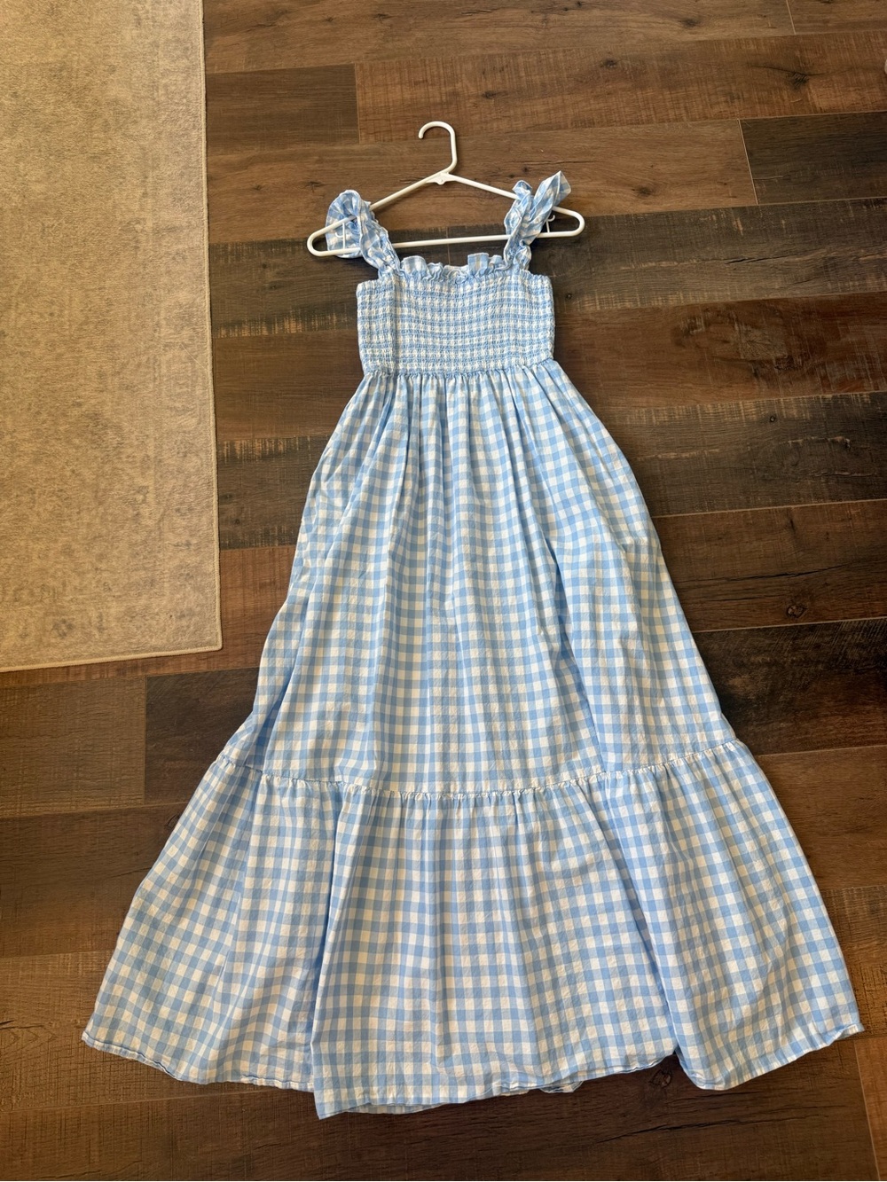 Blue Gingham Smocked Maxi Dress